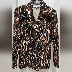 Heart Soul Zebra Print Pea Coat - Black and Brown